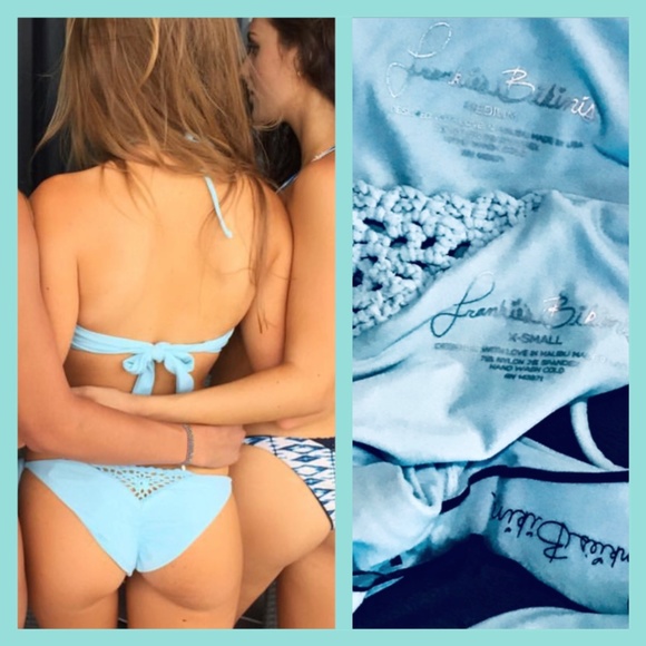 Frankies Bikinis Skimpy Ruched Crochet Two Piece Halter Brazilian Blue Harlow - Picture 6 of 10